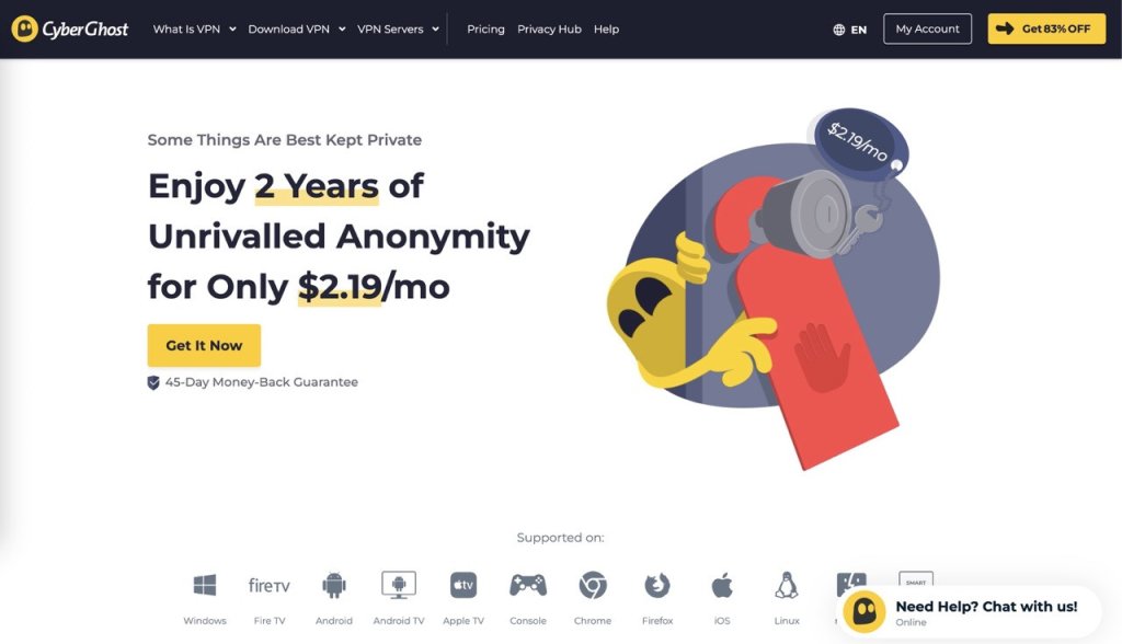 CyberGhost screenshot homepage.