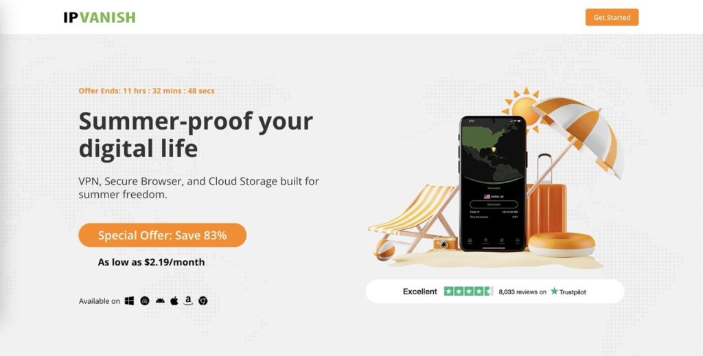 IPVanish screenshot homepage.