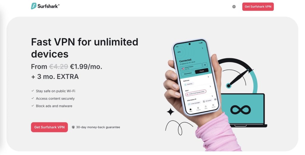 Surfshark screenshot homepage.