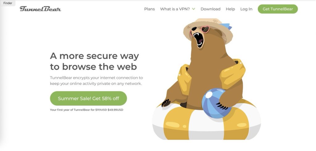TunnelBear screenshot homepage.