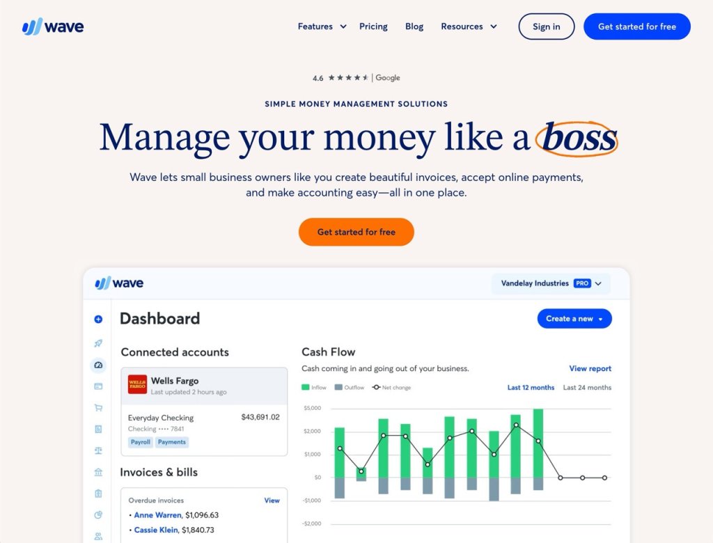 waveapps screenshot homepage.