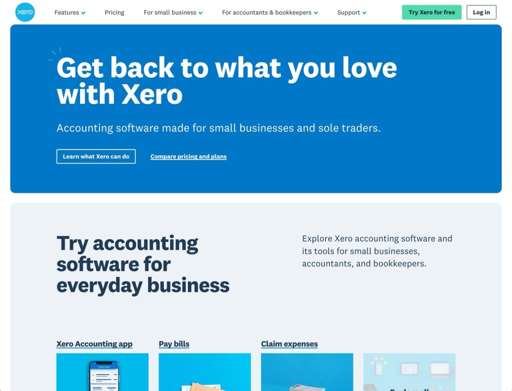 Xero screenshot homepage.